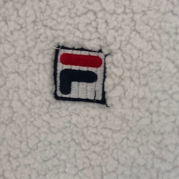 FILA White Hoodie Sherpa Fuzzy Fleece Crop Jacket Pullover Size Medium - Picture 3 of 10